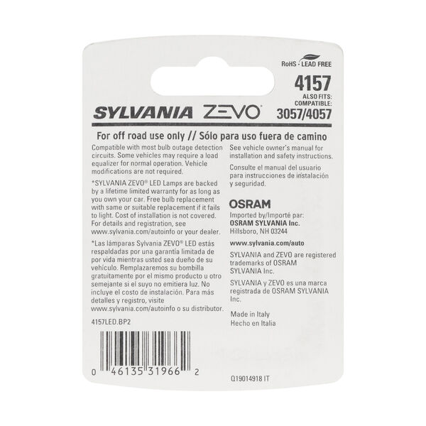 SYLVANIA 4157 WHITE ZEVO LED Mini, 2 Pack, , hi-res