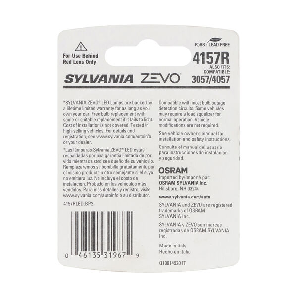 SYLVANIA 4157R RED ZEVO LED Mini, 2 Pack, , hi-res
