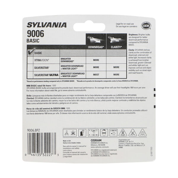 SYLVANIA 9006 Basic Halogen Headlight Bulb, 2 Pack, , hi-res