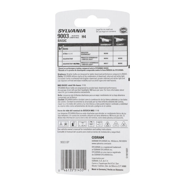 SYLVANIA 9003 Basic Halogen Headlight Bulb, 1 Pack, , hi-res