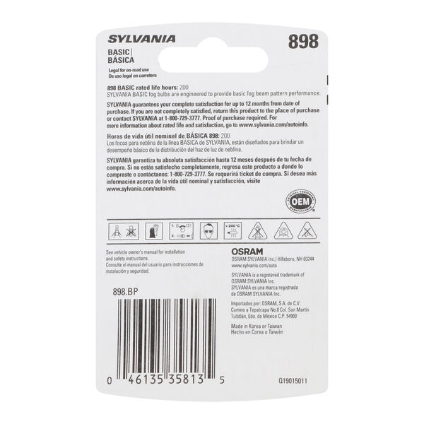 SYLVANIA 898 Basic Fog Bulb, 1 Pack, , hi-res