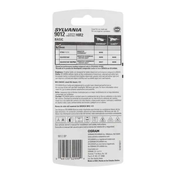 SYLVANIA 9012 Basic Halogen Headlight Bulb, 1 Pack, , hi-res