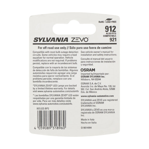 SYLVANIA 912 WHITE ZEVO LED Mini Bulb, 2 Pack, , hi-res