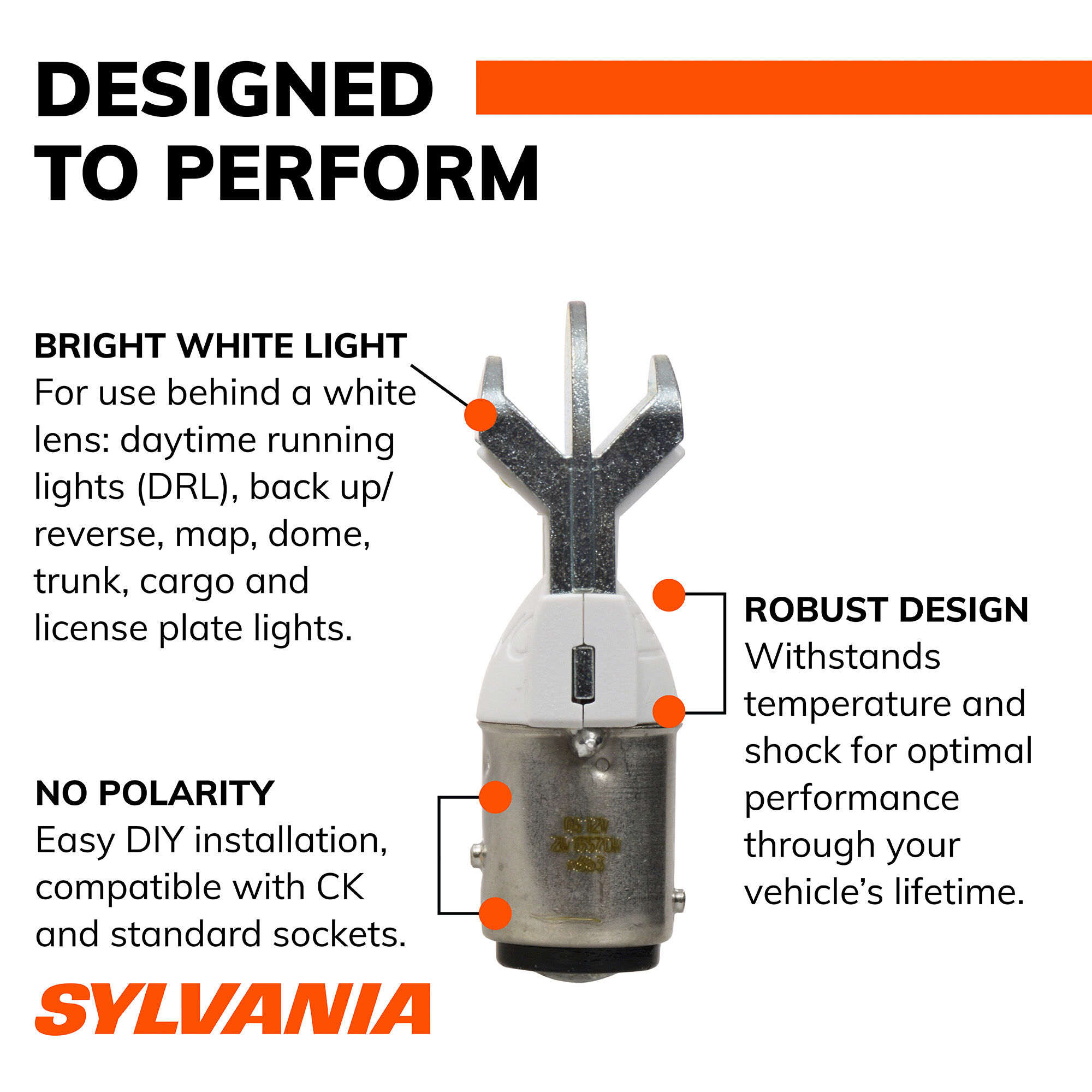 SYLVANIA 2057 WHITE ZEVO LED Mini, 2 Pack