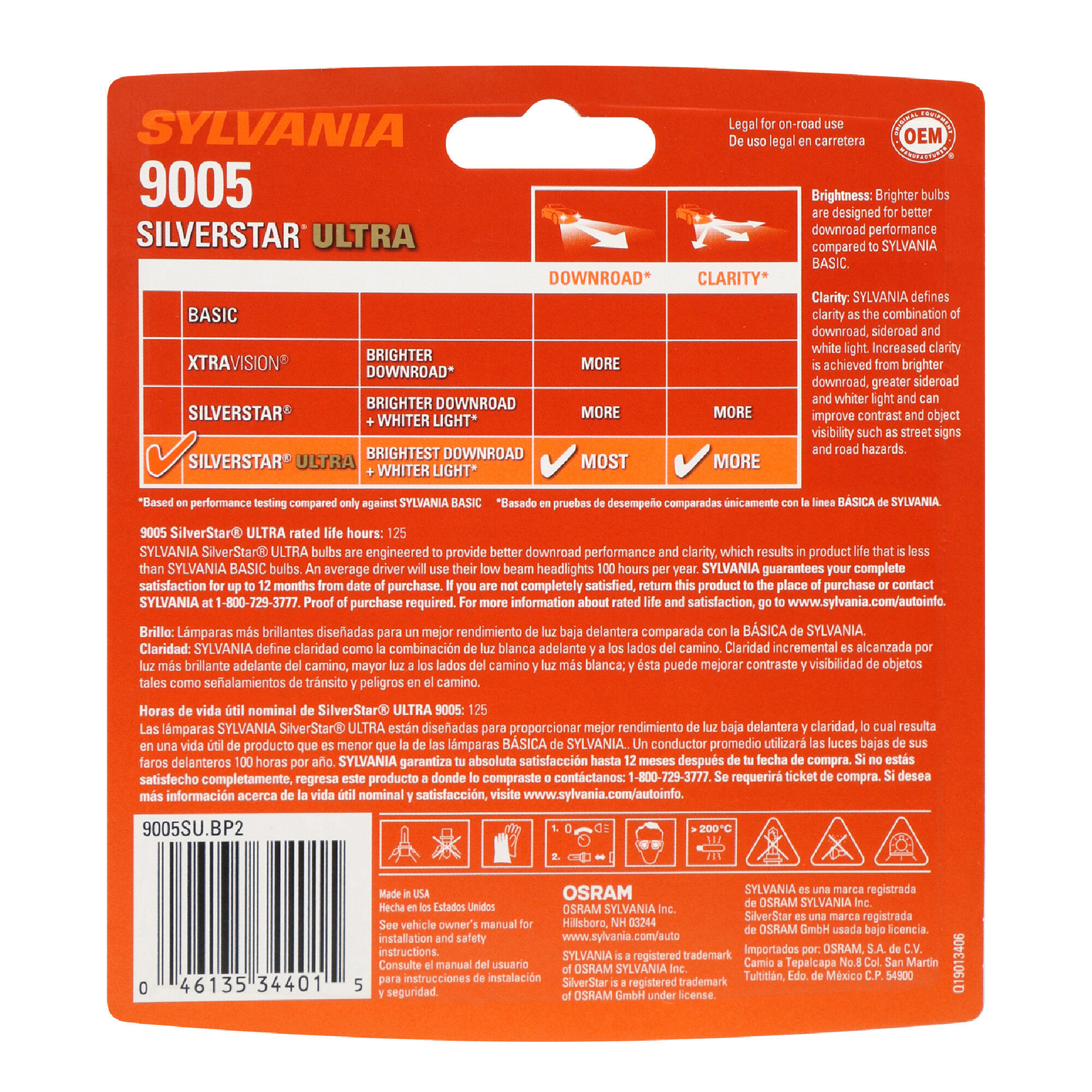 SYLVANIA 9005 SilverStar Ultra High Performance Halogen Headlight Bulbs (2 Pack)