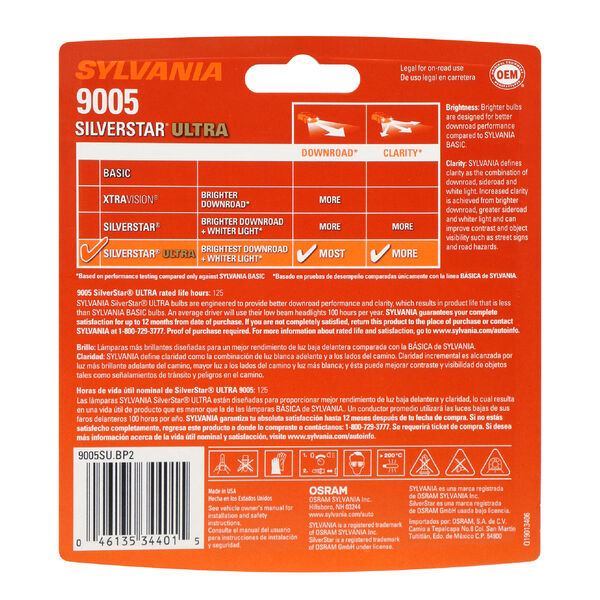 SYLVANIA 9005 SilverStar ULTRA Halogen Headlight Bulb, 2 Pack, , hi-res