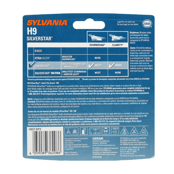 SYLVANIA H9 SilverStar Halogen Headlight Bulb, 2 Pack, , hi-res