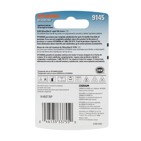 SYLVANIA 9145 SilverStar Halogen Fog Bulb, 1 Pack, , hi-res