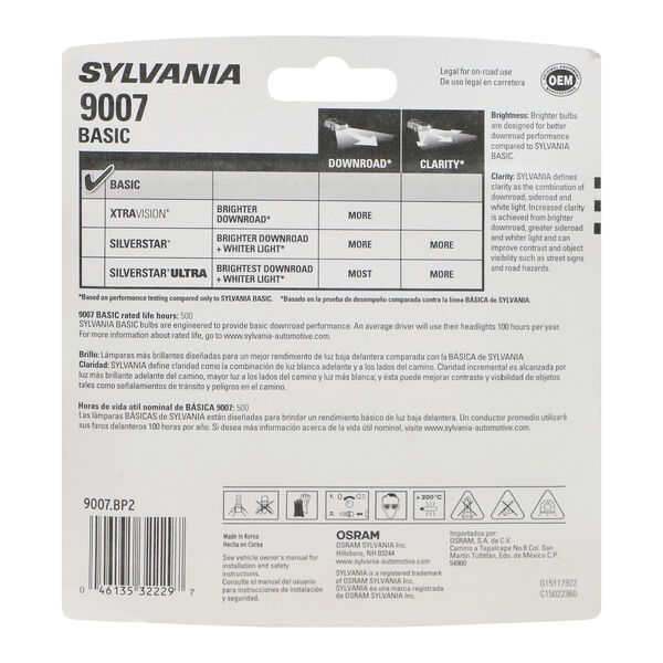 SYLVANIA 9007 Basic Halogen Headlight Bulb, 2 Pack, , hi-res