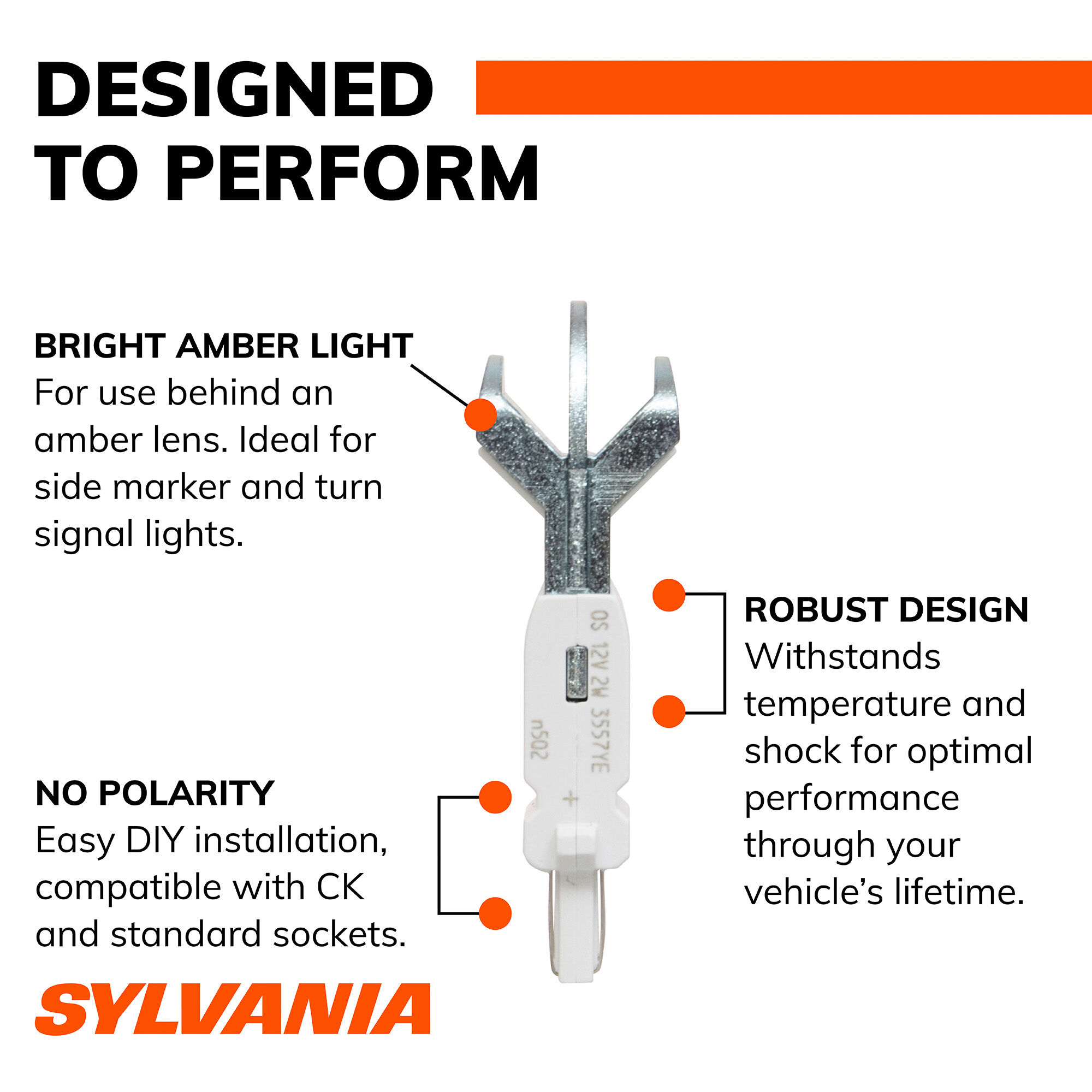 SYLVANIA 4157A AMBER ZEVO LED Mini, 2 Pack