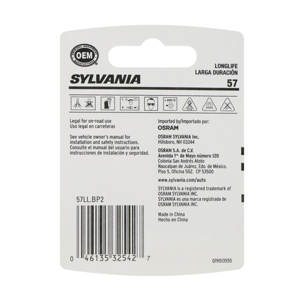 SYLVANIA 57 Long Life Mini Bulb, 2 Pack, , hi-res