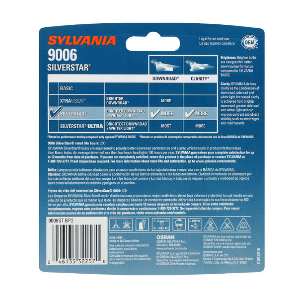 SYLVANIA 9006 SilverStar Halogen Headlight Bulb, 2 Pack, , hi-res