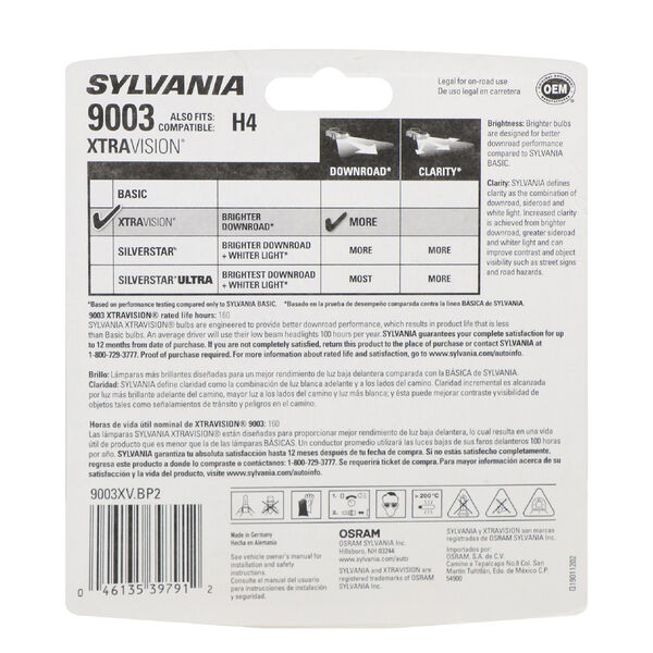 SYLVANIA 9003 XtraVision Halogen Headlight Bulb, 2 Pack, , hi-res