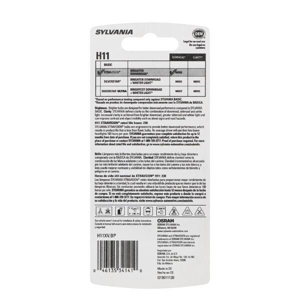 SYLVANIA H11 XtraVision Halogen Headlight Bulb, 1 Pack, , hi-res