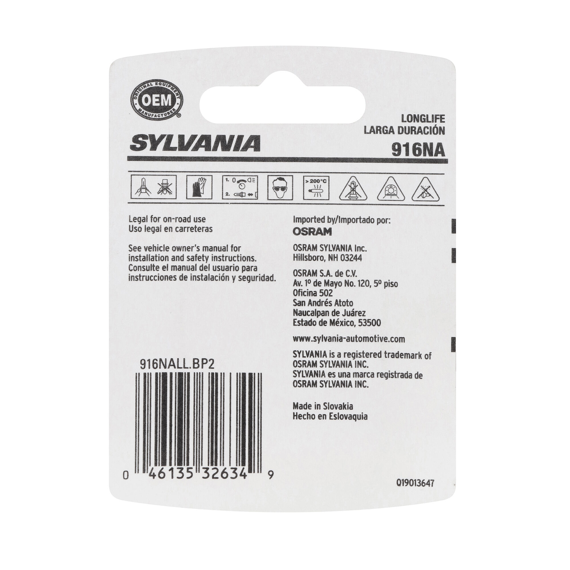 SYLVANIA 916NA Long Life Mini Bulb, 2 Pack