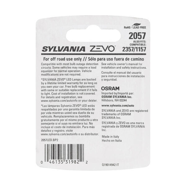 SYLVANIA 2057 WHITE ZEVO LED Mini, 2 Pack, , hi-res