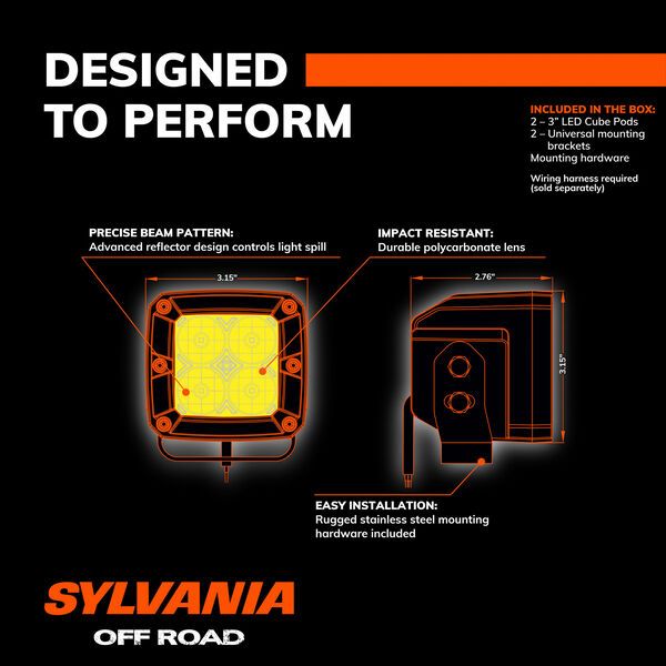 SYLVANIA Ultra 3 Inch LED Pod Cube - Yellow Spot, , hi-res