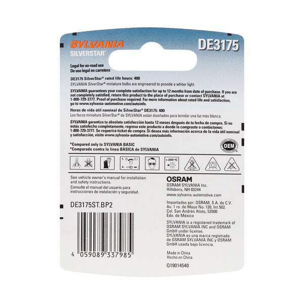 SYLVANIA DE3175 SilverStar Mini Bulb, 2 Pack, , hi-res