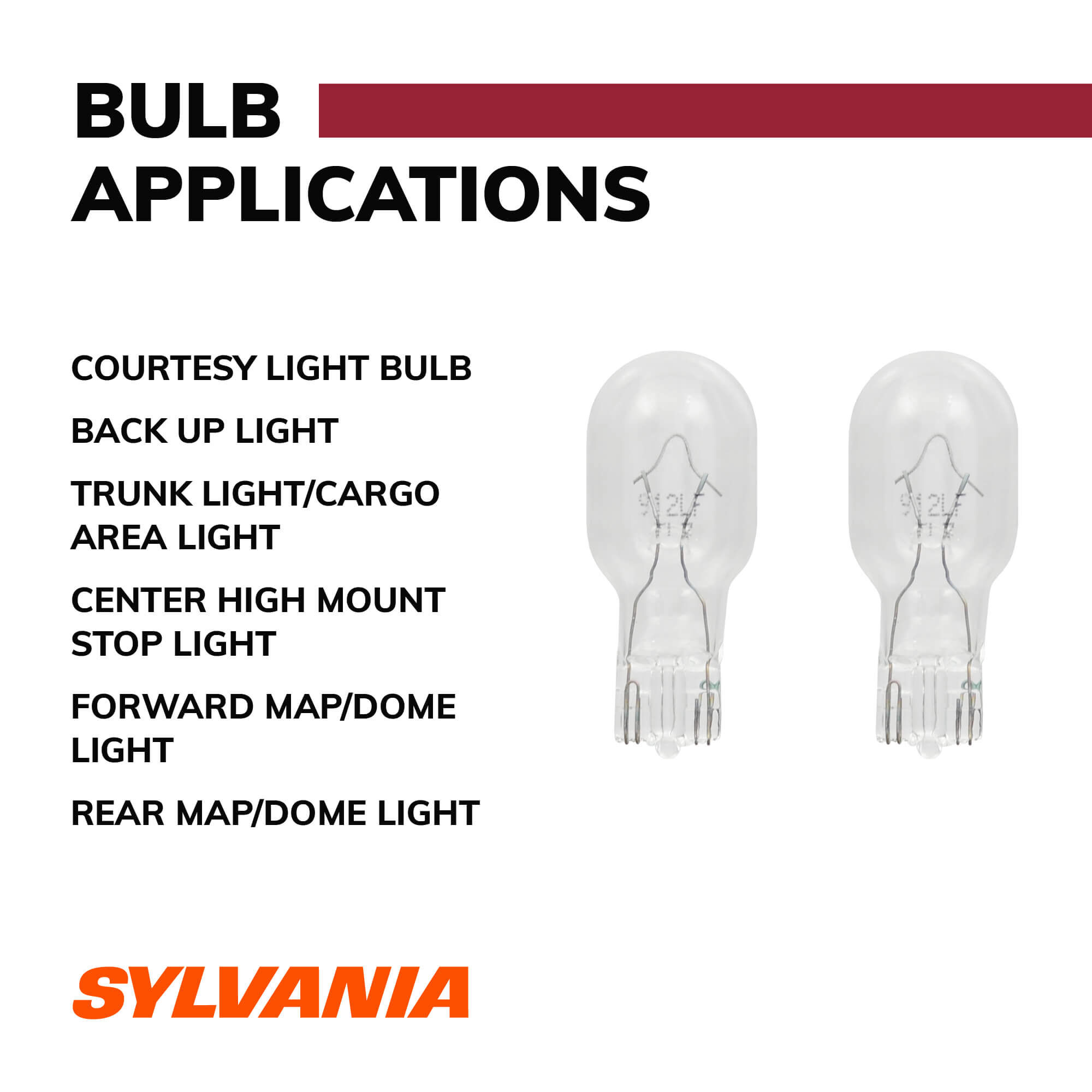 912 Long Life Miniature SYLVANIA Contains 2 Bulbs Ideal for Back-Up/Reverse Lights and More. Bulb 