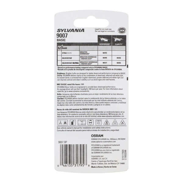 SYLVANIA 9007 Basic Halogen Headlight Bulb, 1 Pack, , hi-res