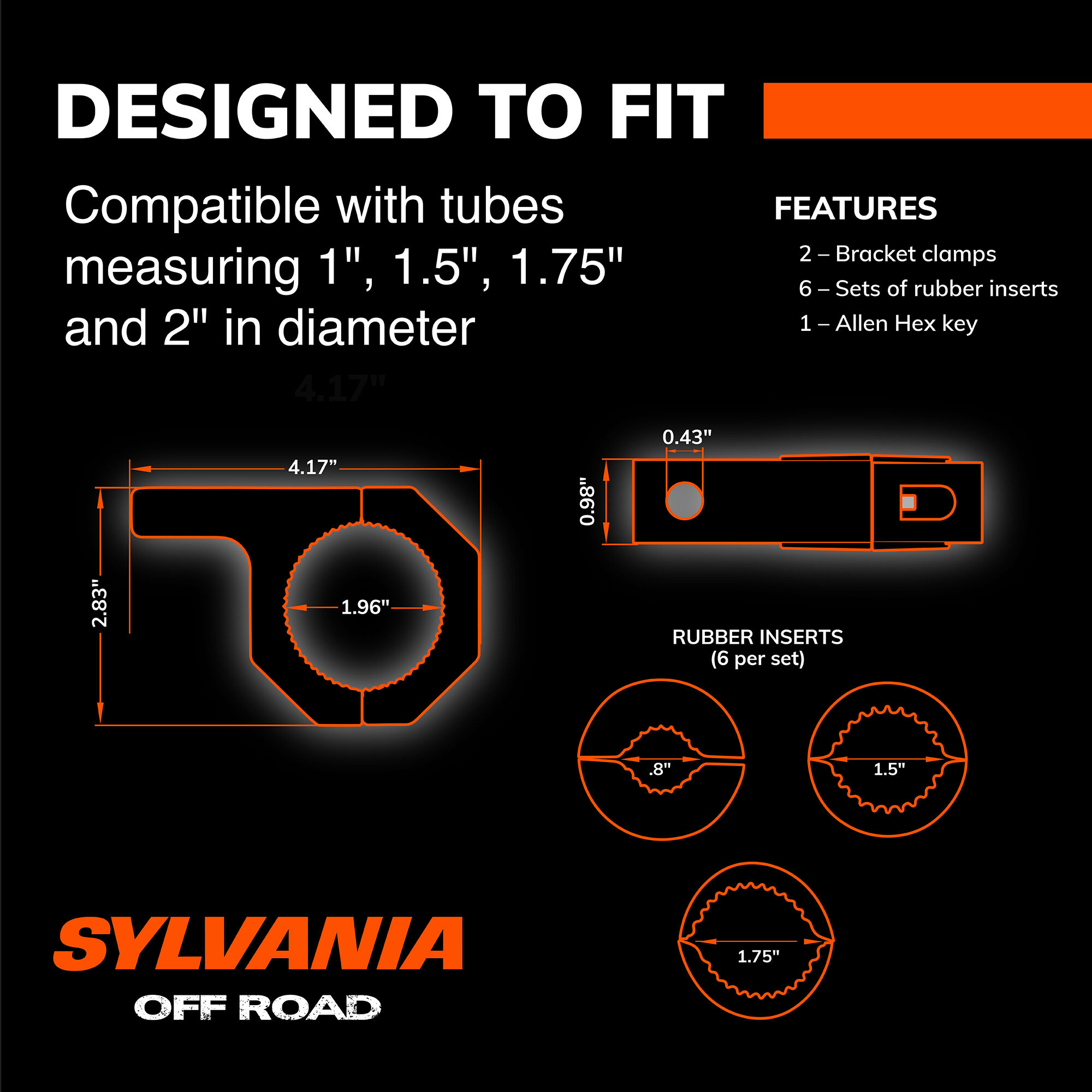 SYLVANIA Tube Mount Clamp Brackets - 1 to 2 Inch