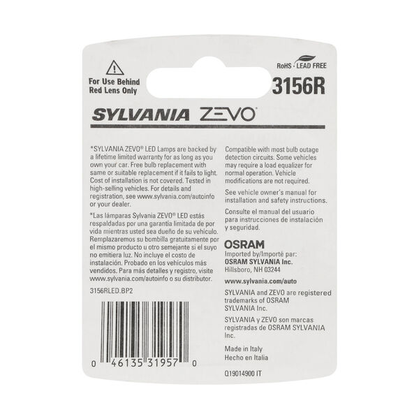 SYLVANIA 3156R RED ZEVO LED Mini, 2 Pack, , hi-res