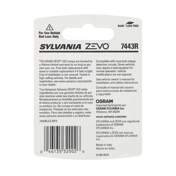 SYLVANIA 7443R RED ZEVO LED Mini, 2 Pack, , hi-res
