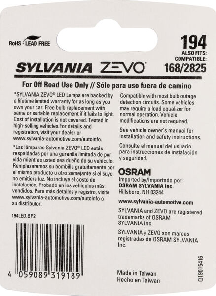 SYLVANIA 194 WHITE ZEVO LED Mini, 2 Pack, , hi-res