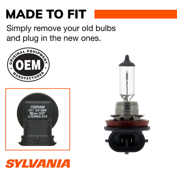SYLVANIA H11 Basic Halogen Headlight Bulb, 2 Pack, , hi-res