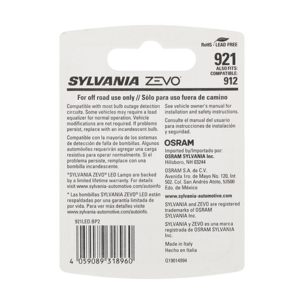 SYLVANIA 921 WHITE ZEVO LED Mini, 2 Pack, , hi-res