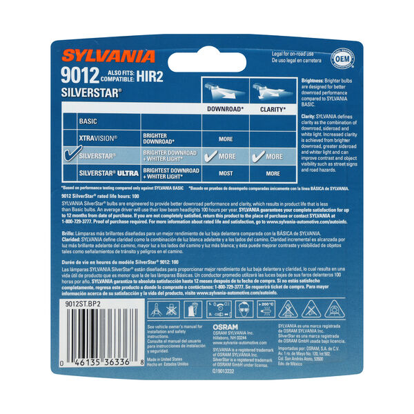 SYLVANIA 9012 SilverStar Halogen Headlight Bulb, 2 Pack, , hi-res