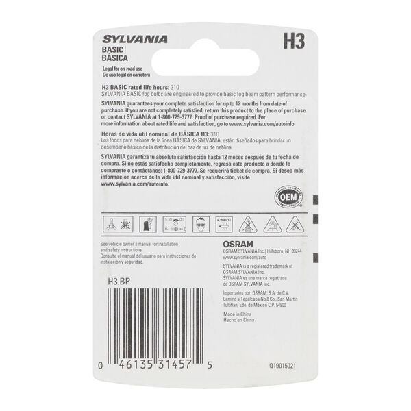 SYLVANIA H3 Basic Fog Bulb, 1 Pack, , hi-res