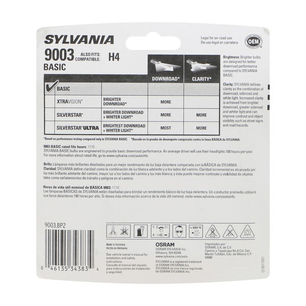SYLVANIA 9003 Basic Halogen Headlight Bulb, 2 Pack, , hi-res