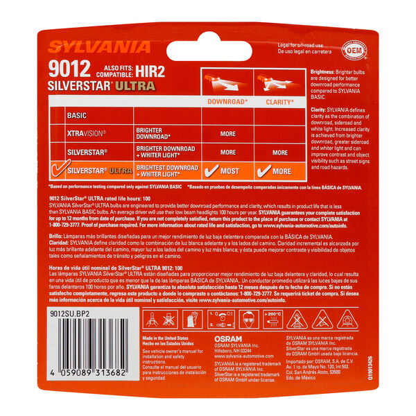 SYLVANIA 9012 SilverStar ULTRA Halogen Headlight Bulb, 2 Pack, , hi-res