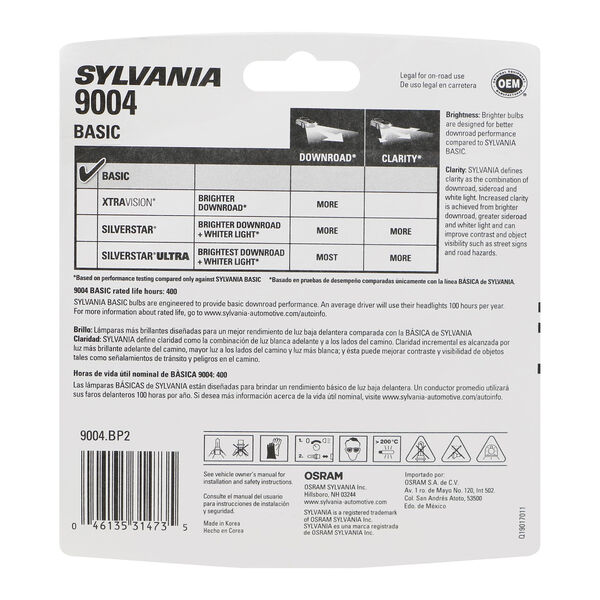 SYLVANIA 9004 Basic Halogen Headlight Bulb, 2 Pack, , hi-res