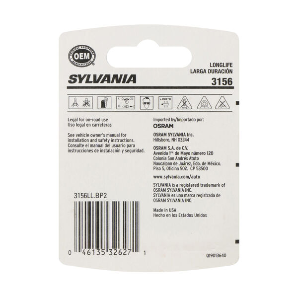 SYLVANIA 3156 Long Life Mini Bulb, 2 Pack, , hi-res