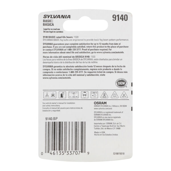 SYLVANIA 9140 Basic Fog Bulb, 1 Pack, , hi-res