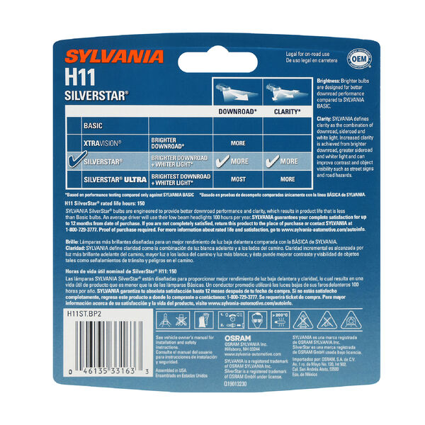 SYLVANIA H11 SilverStar Halogen Headlight Bulb, 2 Pack, , hi-res