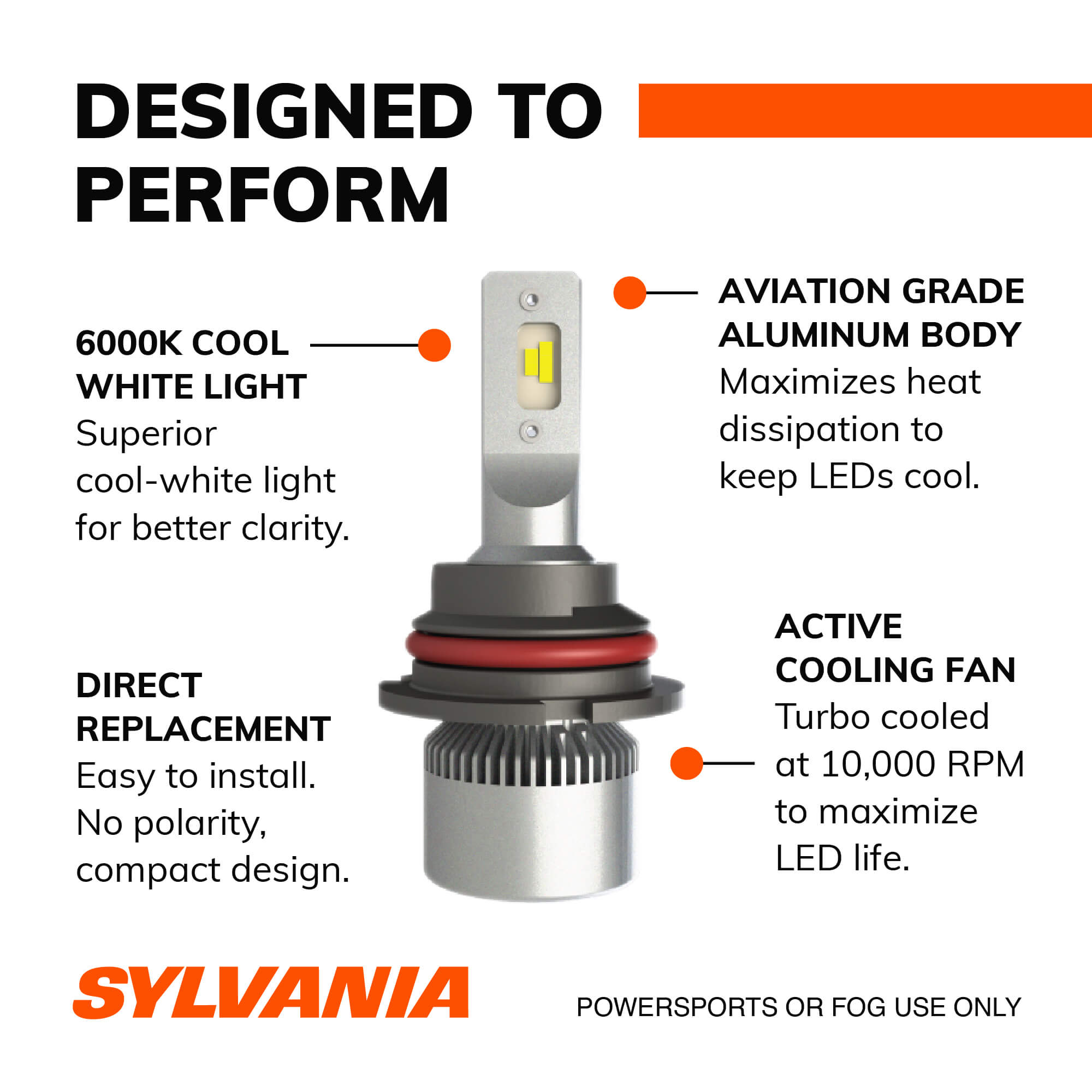 SYLVANIA 9007 LED Fog & Powersports Bulb, 2 Pack