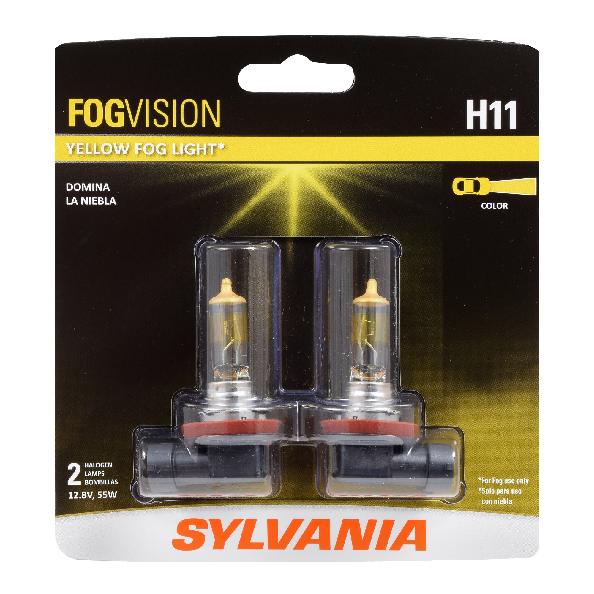 High Performance Yellow Halogen Fog Lights Sleek Style & Improved Safety SYLVANIA H11 Fog Vision For Fog Use Only Street Legal Contains 2 Bulbs 