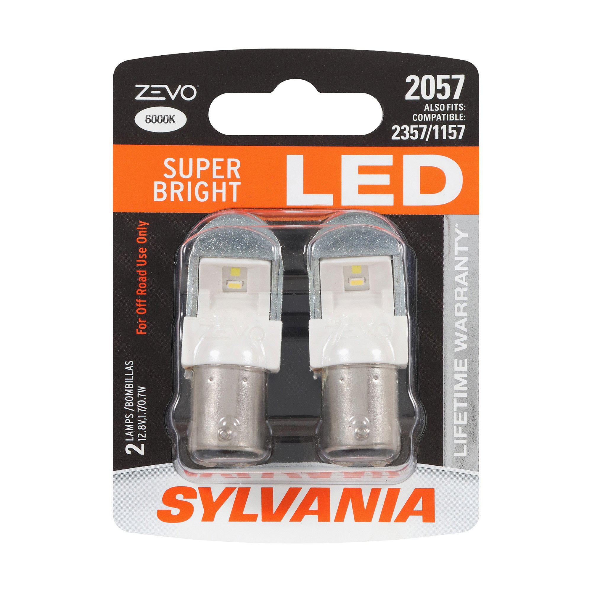 SYLVANIA 2057 WHITE ZEVO LED Mini, 2 Pack