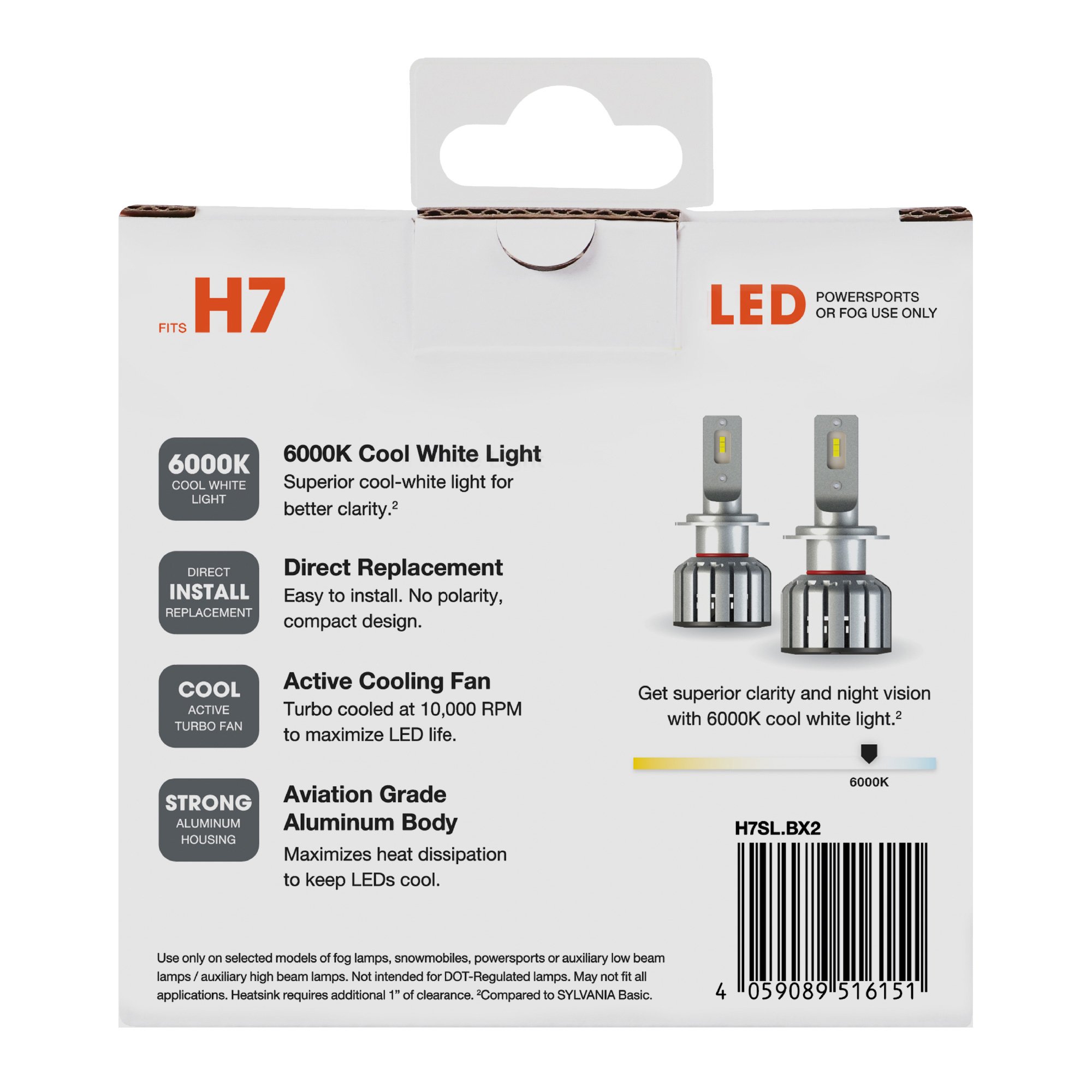 SYLVANIA H7 LED Fog & Powersports Bulb, 2 Pack