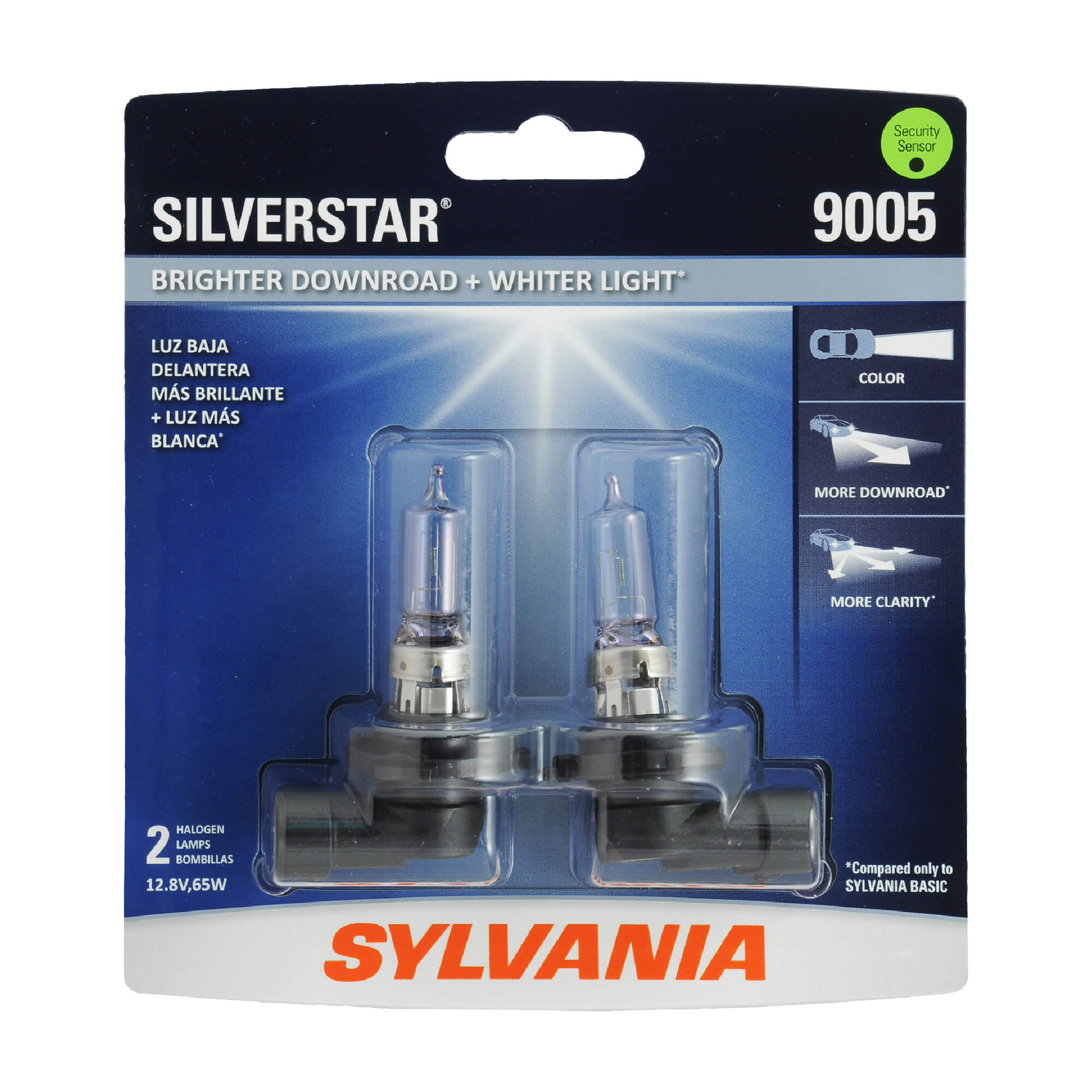 High Performance Halogen Headlight Bulb 9005 SilverStar Low Beam and Fog Replacement Bulb Brighter Downroad with Whiter Light SYLVANIA High Beam Contains 2 Bulbs 