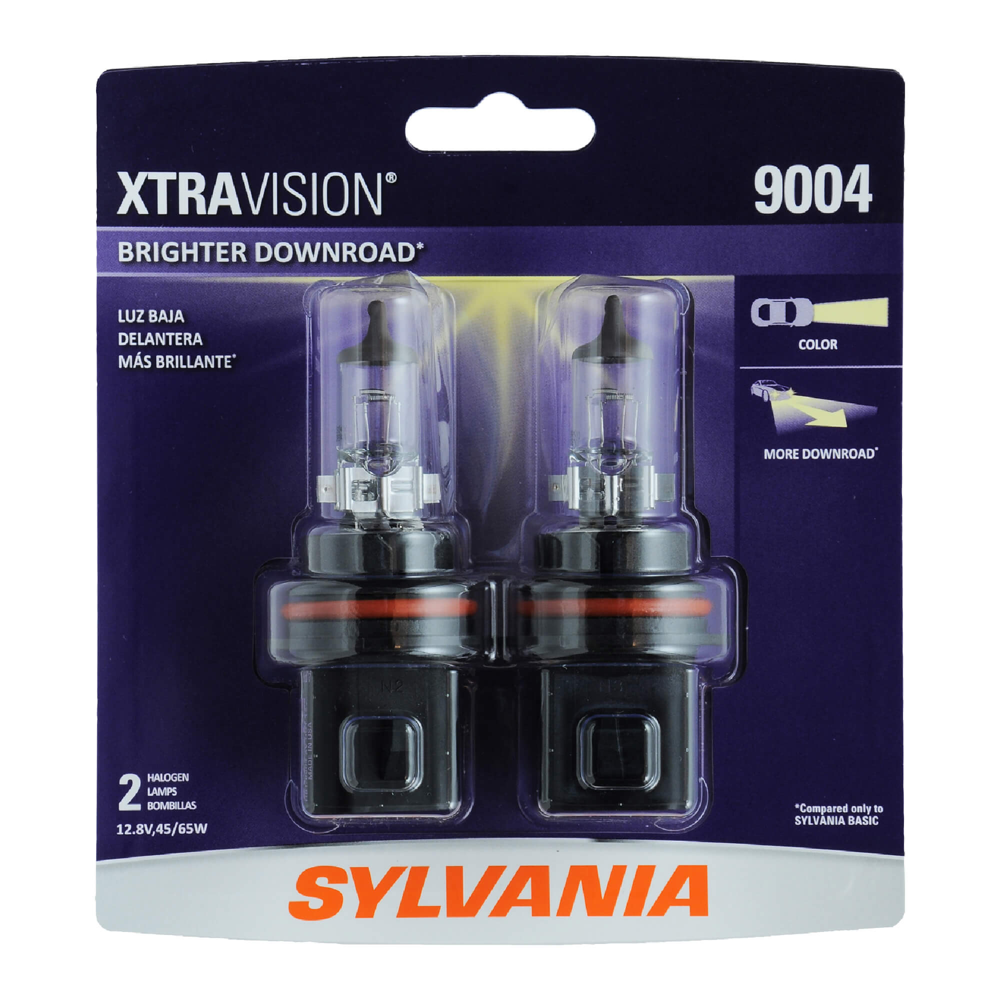 High Performance Halogen Headlight Bulb 9004 XtraVision Contains 2 Bulbs SYLVANIA High Beam Low Beam and Fog Replacement Bulb 