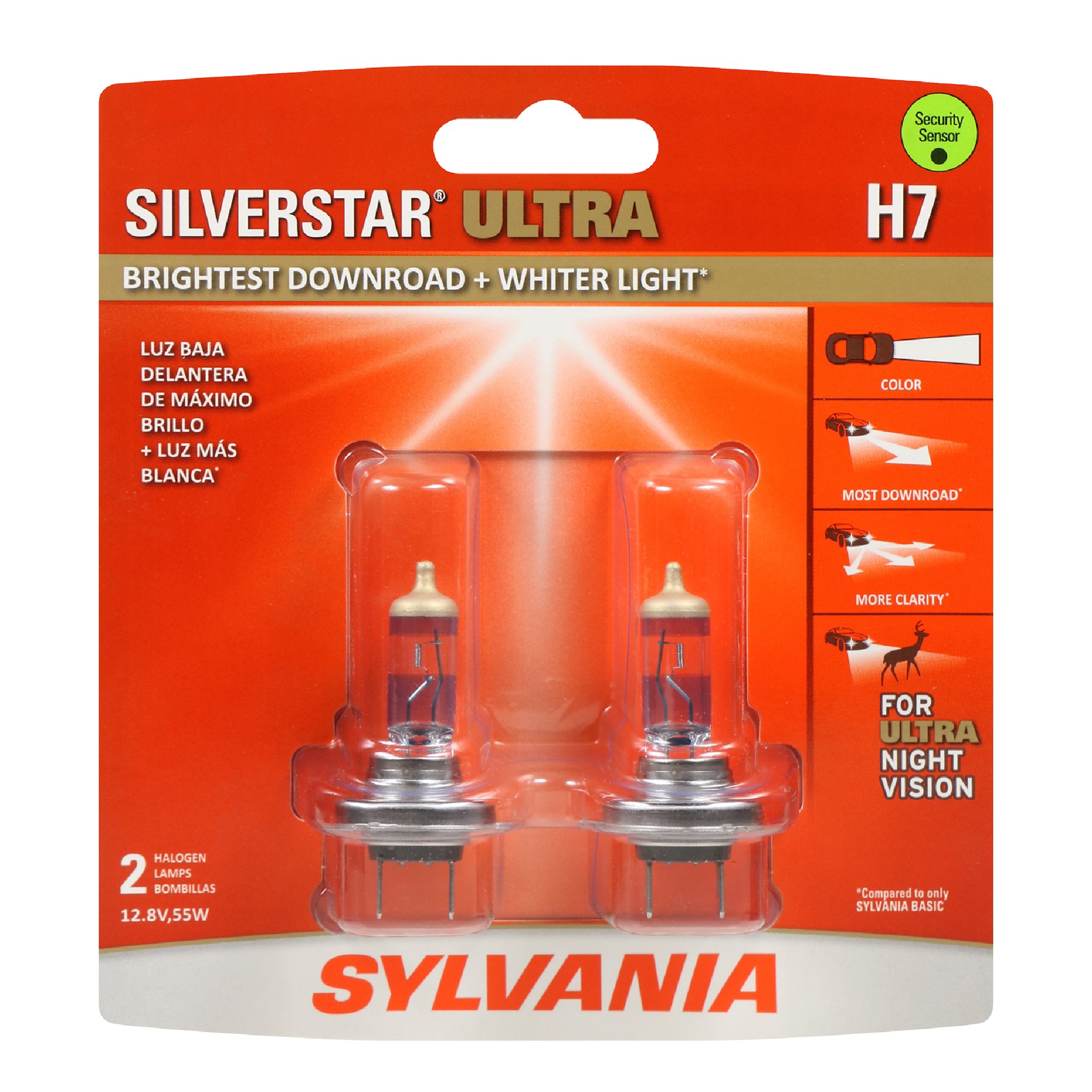 SYLVANIA H7 SilverStar ULTRA Halogen Headlight Bulb, 2 Pack