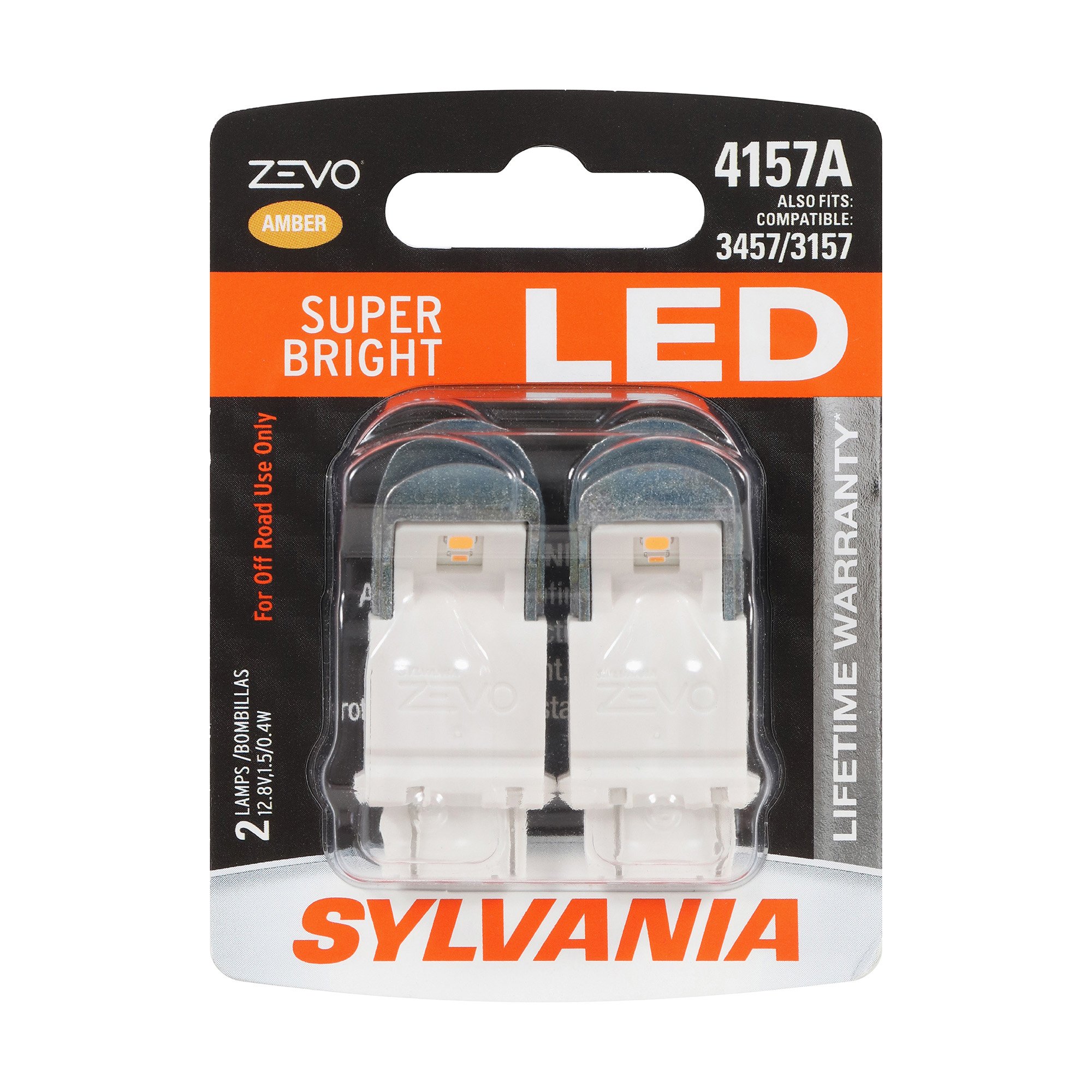 SYLVANIA 4157A AMBER ZEVO LED Mini, 2 Pack