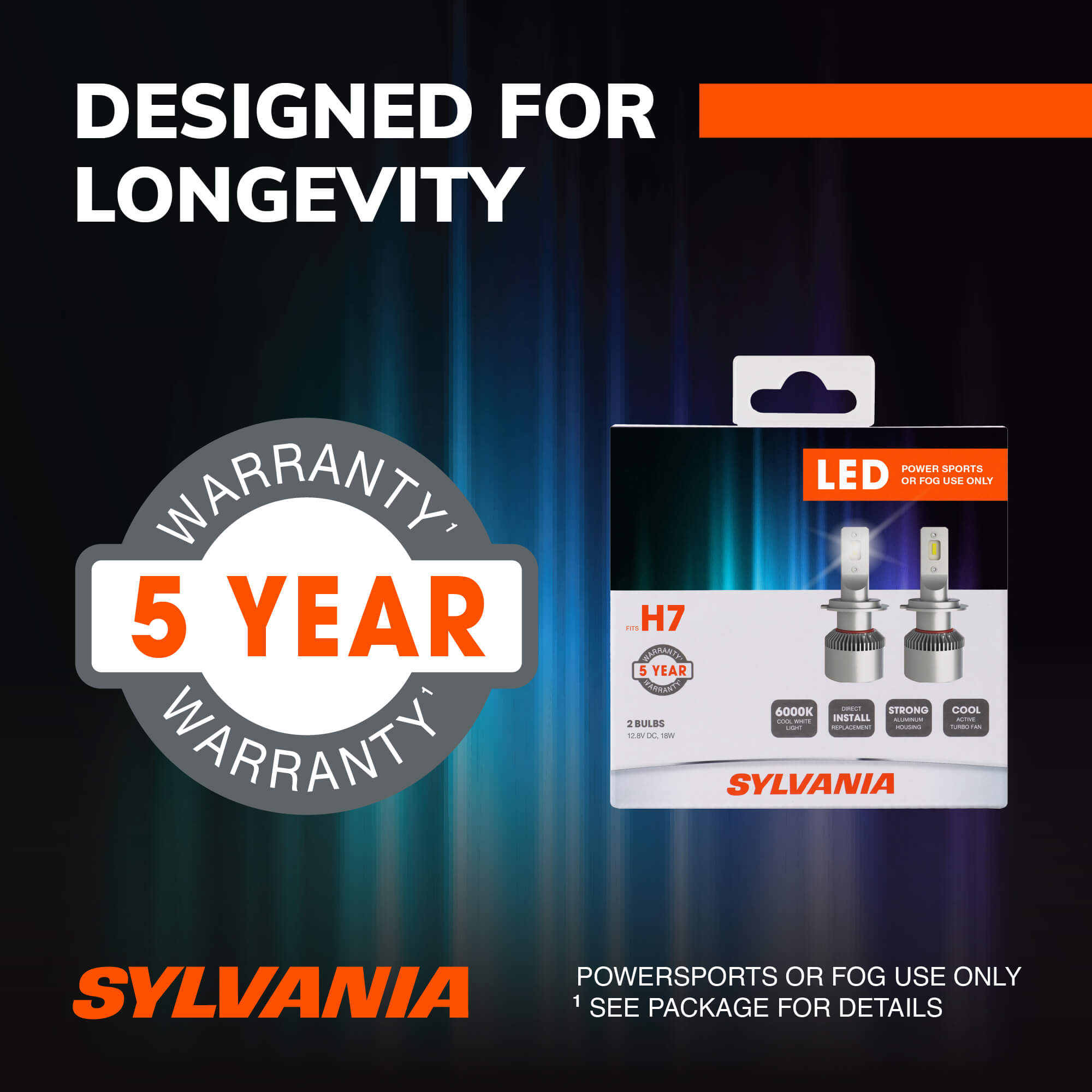 SYLVANIA H7 LED Fog & Powersports Bulb, 2 Pack