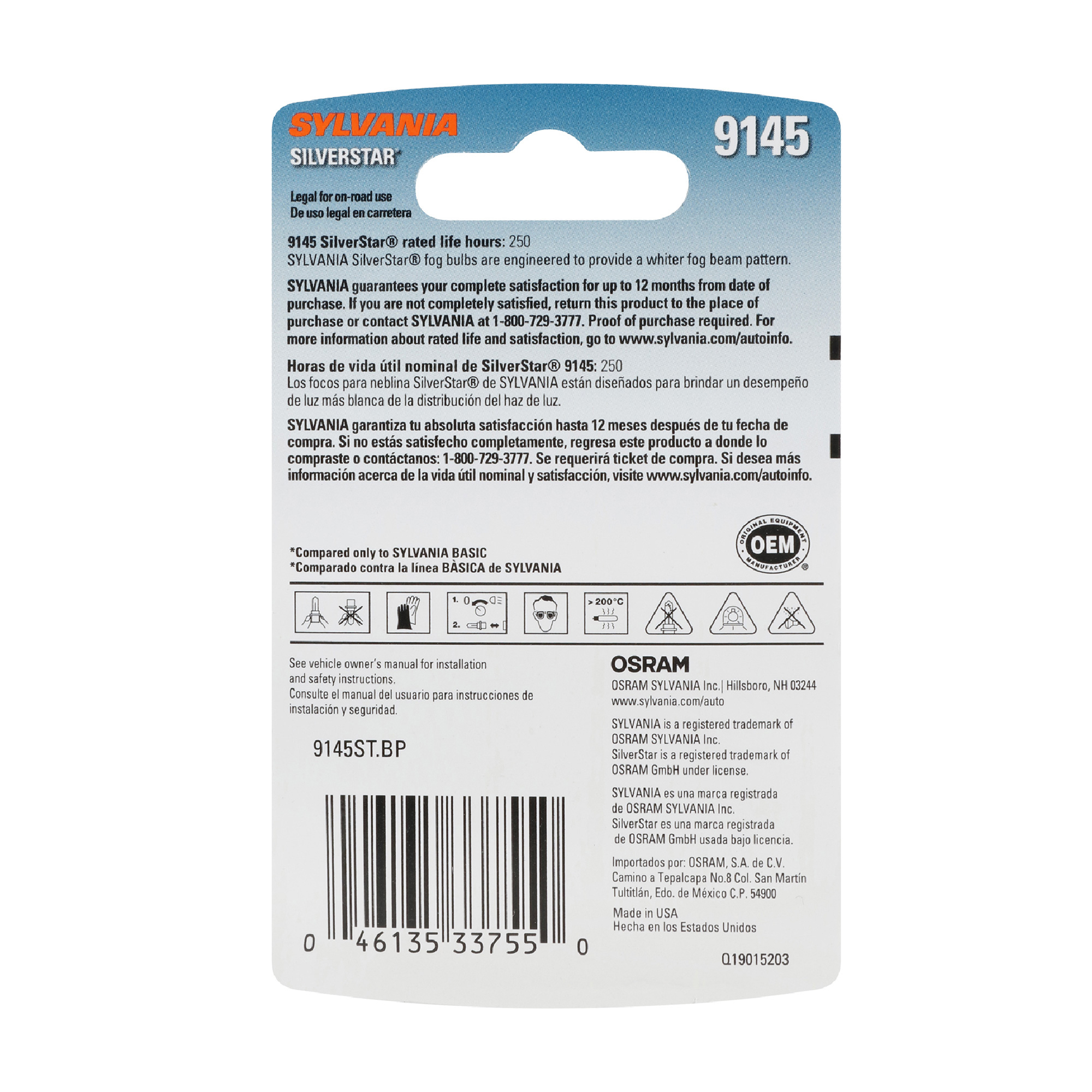 SYLVANIA 9145 SilverStar Halogen Fog Bulb, 1 Pack