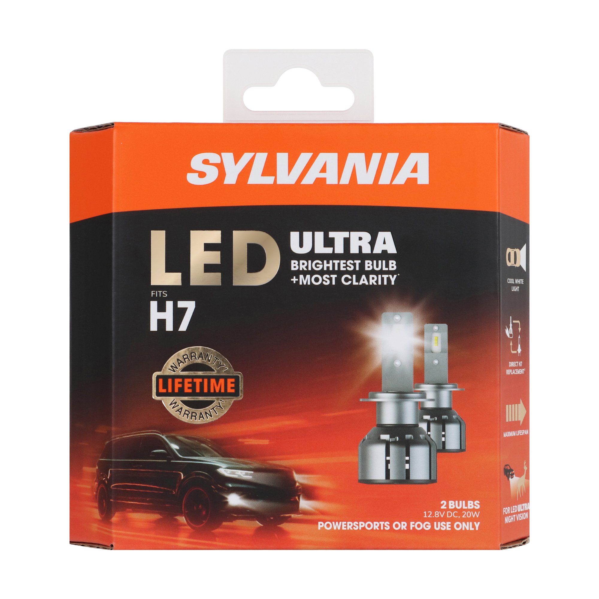 SYLVANIA H7 LED Ultra Powersports & Fog Bulb, 2 Pack