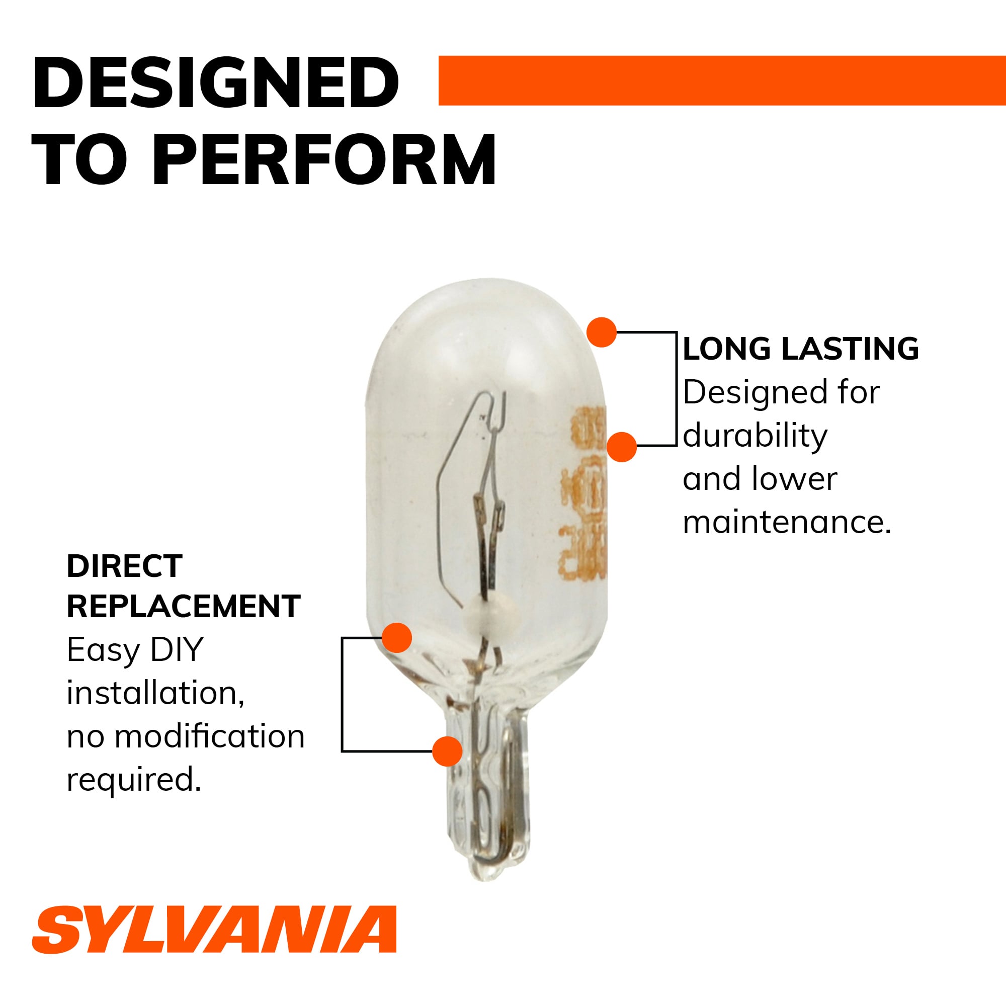 SYLVANIA 2825 Long Life Mini Bulb, 2 Pack